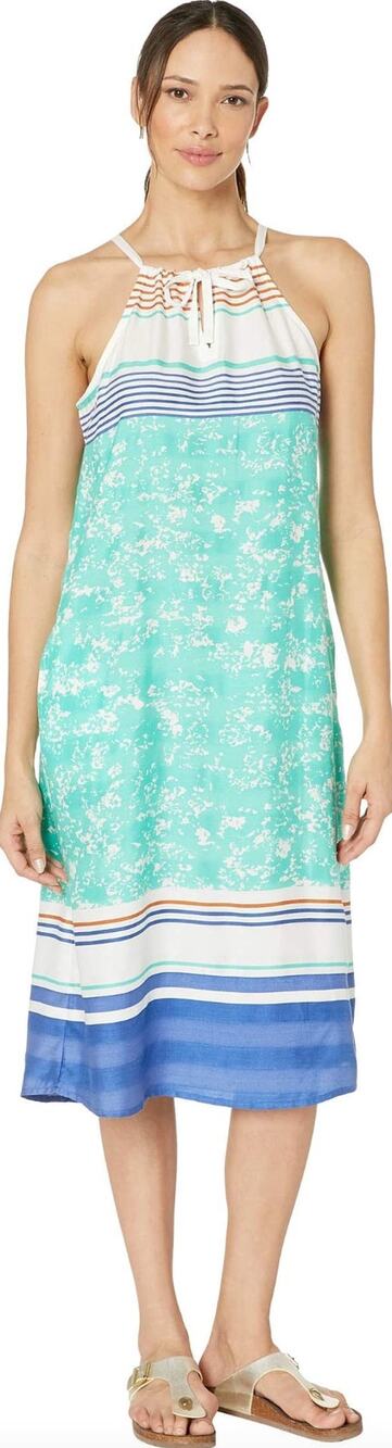 prAna Parisol Midi Dress XS Green Blue Halter Sleeveless Modal Beach Boho NWT